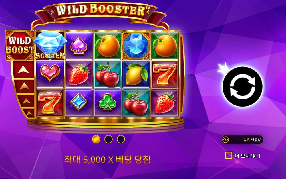 와일드 부스트어 첫 번째 스핀 정지 결과 실제 화면