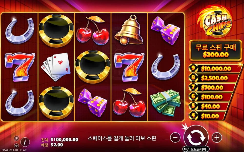 캐시 칩스 기본 보드와 하단 조작부 실제 화면
