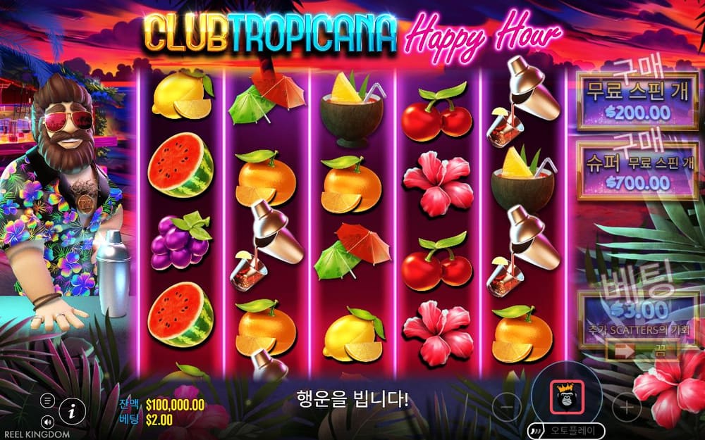 클럽 트로피카나 두 번째 스핀 진행 중 실제 화면
