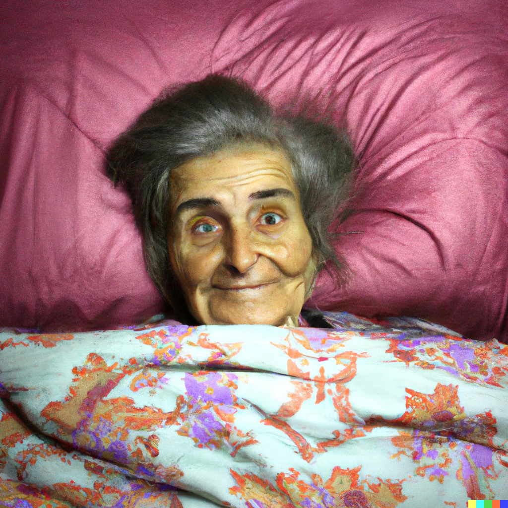 DALL·E 2022-08-11 14-32-34 - A old woman lying in bed radiating brightness and seeing you for the last time