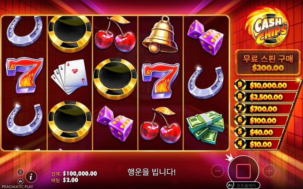 캐시 칩스 첫 번째 스핀 진행 중 실제 화면