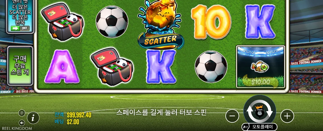 불꽃 SCATTER와 축구공, 4달러 10달러 물고기가 보이는 빅 배스 풋볼 최종 화면