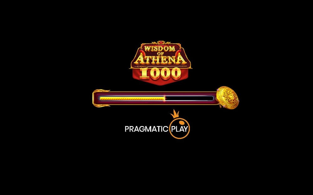 위즈덤 오브 아테나 1000 검은 화면 중앙에 WISDOM OF ATHENA 1000 로고와 금빛 끝 장식의 로딩 막대가 보입니다