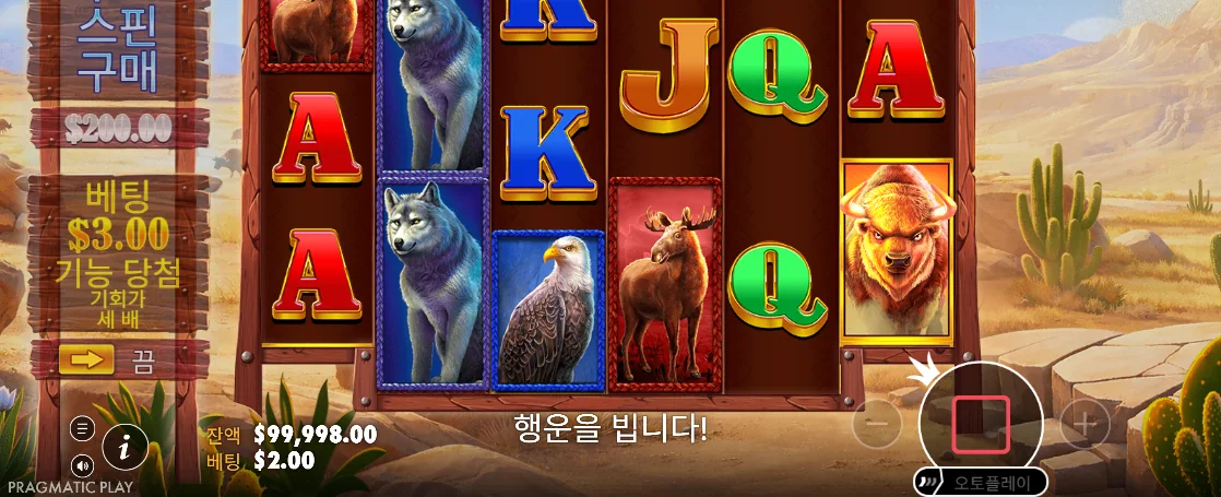늑대 독수리 들소 버팔로가 배치된 버팔로 킹 언테임드 메가웨이즈 릴