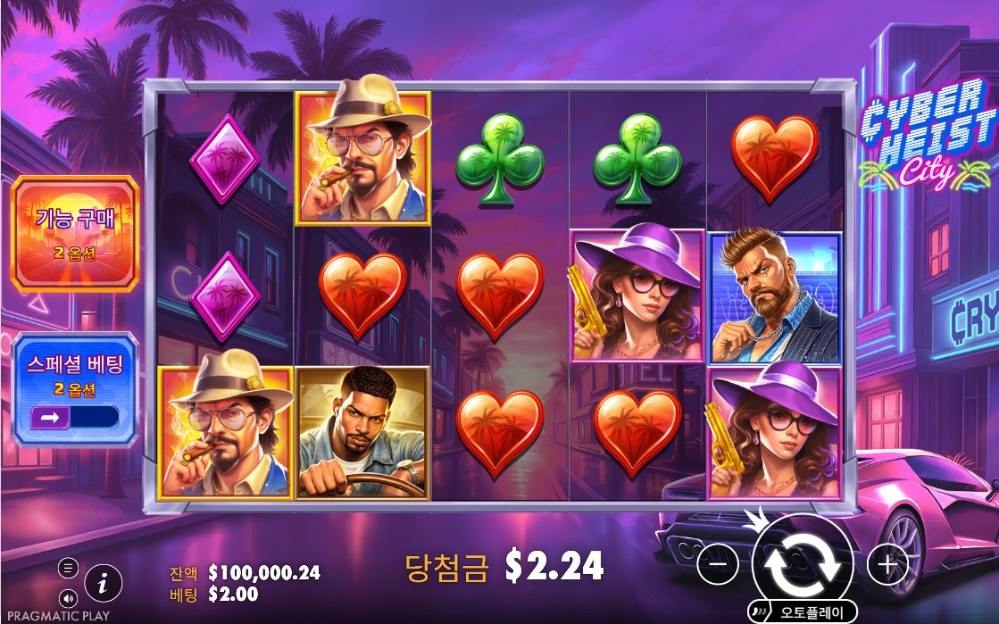 Cyberheist City 연쇄가 끝난 뒤 스핀 버튼이 보이는 실제 게임 화면