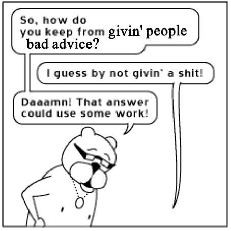 Ray: So, how do you keep from givin' people bad advice? Todd: I guess by not givin' a shit! Ray: Daaaamn, that answer could use some work.