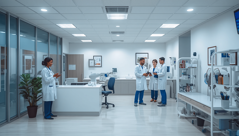 Professional medical scene showing doctors near me concept, healthcare professionals in a modern clinic setting, welcoming and accessible medical care, clean and professional atmosphere.jpg