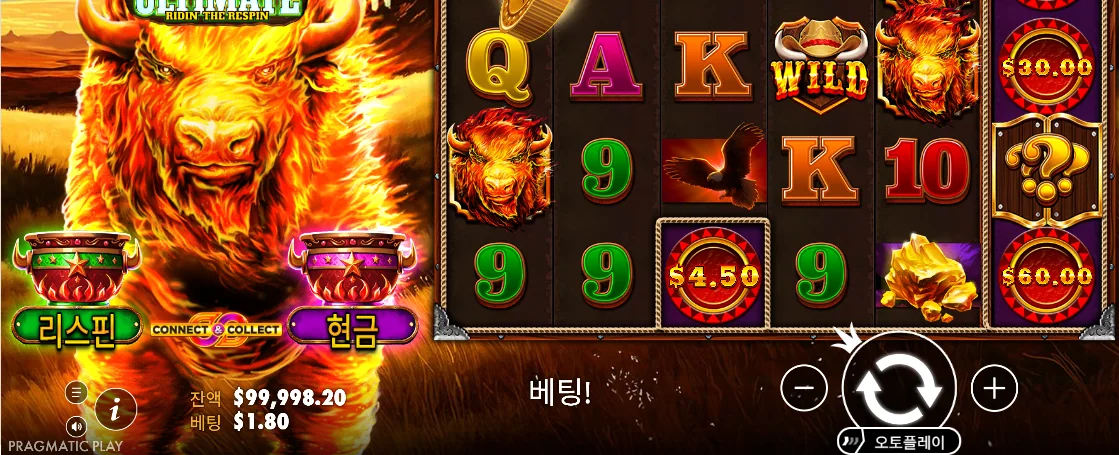 스캐터와 프리스핀 전환 상태가 보이는 파이어 스탬피드 얼티밋 보너스 장면