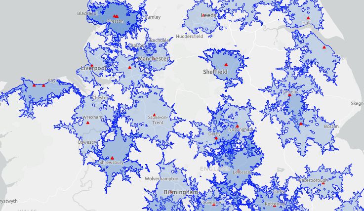 Screenshot of demo showing live 30-minute travel coverage from BRC response vehicles