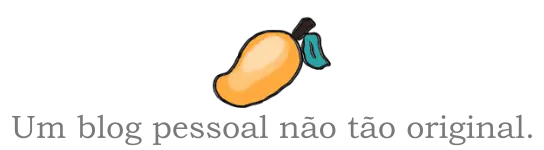 Imagem da logo do blog, um desenho digital de uma manguinha amarela, com uma folhinha verde no topo. Abaixo da logo, a frase "Um blog pessoal não tão original."