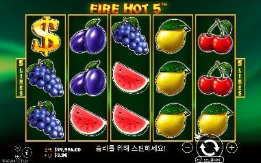 파이어 핫 5 모바일의 달러와 과일 정지 화면