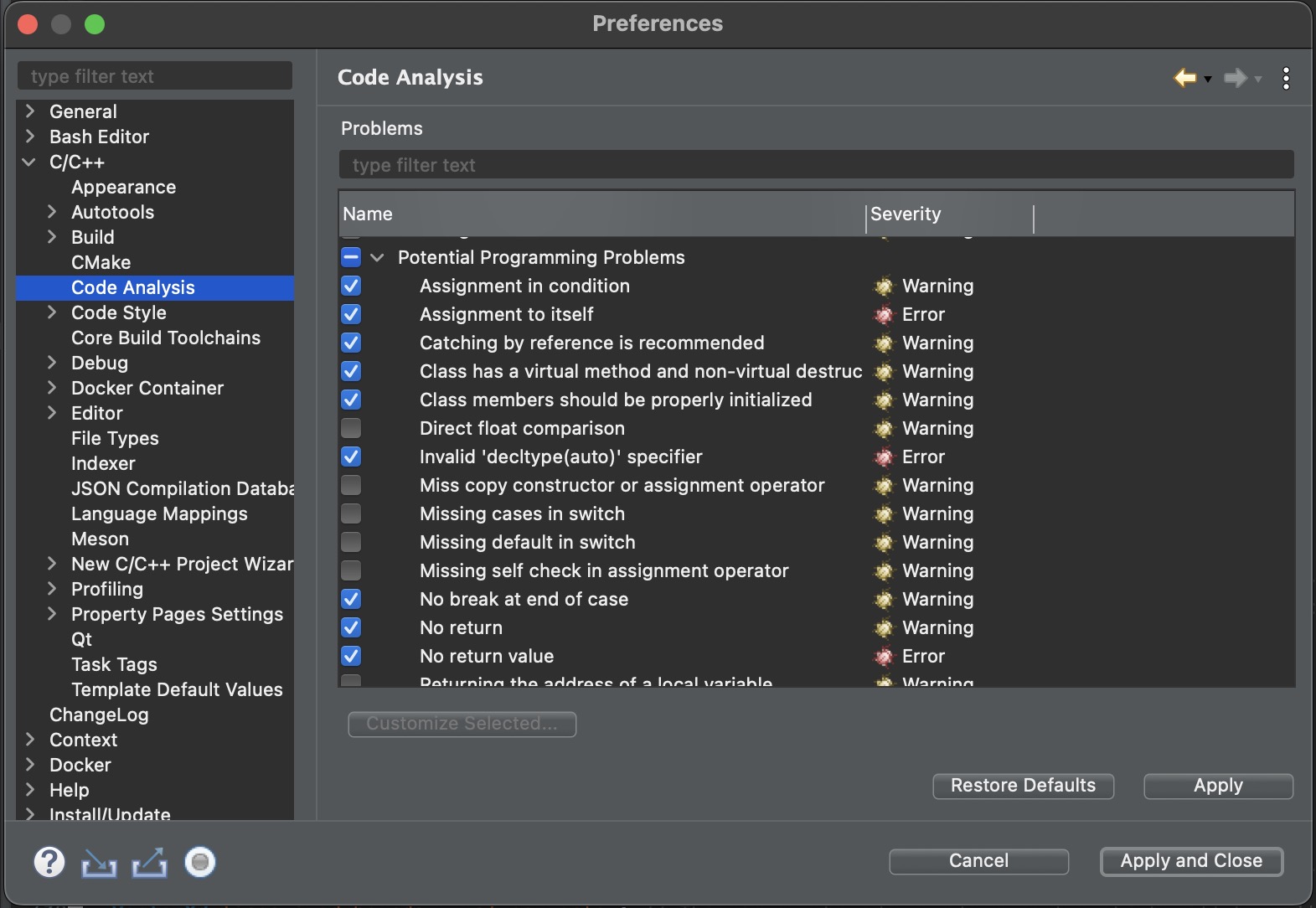 Eclipse's CDT settings window