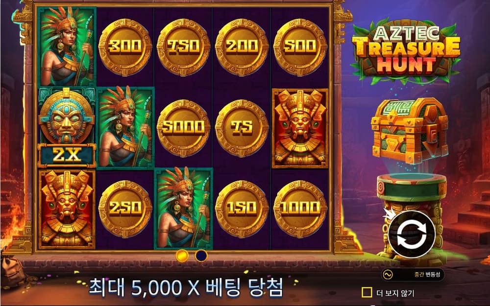 아즈텍 트레저 헌트 150·250·5000 금화와 인물 조각상이 새 배열을 만듭니다