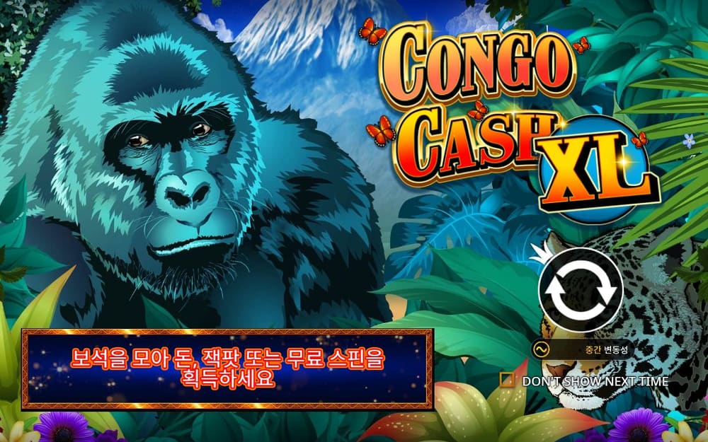 콩고 캐시 XL 아래쪽 붉은 안내 상자는 보이지만 실제 보석 릴이나 당첨 금액은 나타나지 않습니다