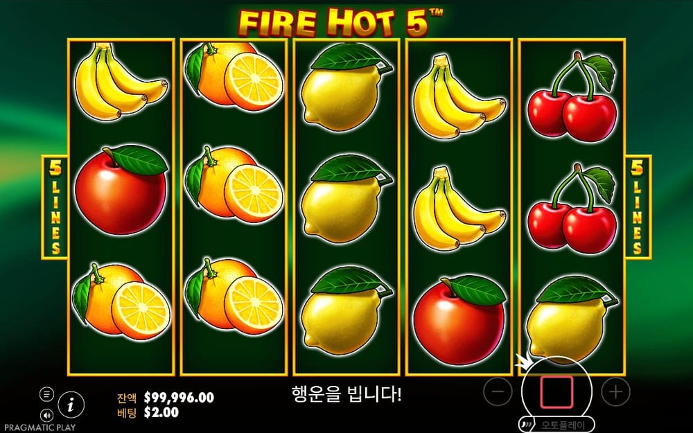 파이어 핫 5 두 번째 스핀의 바나나와 수박 심볼