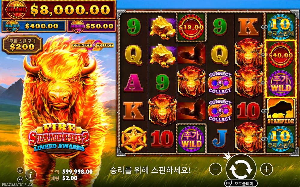 파이어 스탬피드 2 첫 번째 스핀 정지 결과 실제 화면