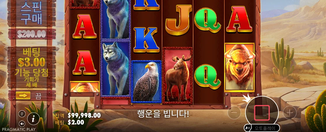 스핀 구매 200달러 패널과 야생 동물 릴이 보이는 버팔로 킹 화면