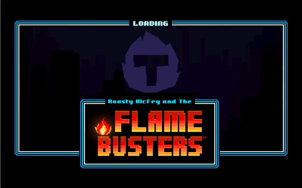 플레임 버스터즈 FLAME BUSTERS 붉은 로고가 같은 로딩 패널 중앙에 유지됩니다