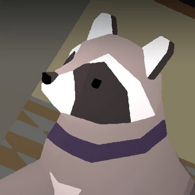 Polygonal illustration of a raccoon wearing a black band around its neck