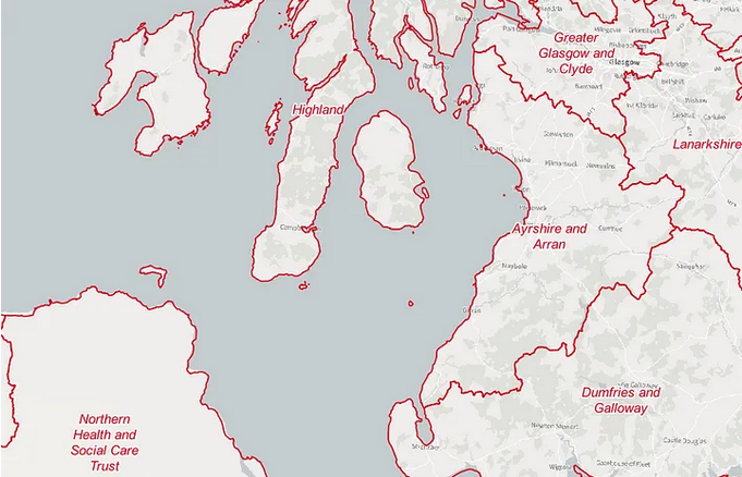 Screnshot of UK health board boundaries