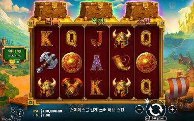 해머스톰 모바일 화면에서는 보물상자 아래 투구·도끼·금화가 놓인 바이킹 마을 릴이 모바일 프레임 중앙에 모입니다