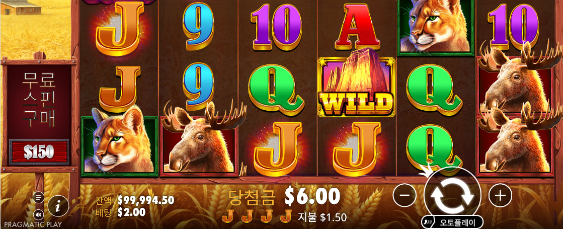 같은 심볼의 반복과 당첨 강조 및 결과 표시가 함께 보이는 Buffalo King 실제 결과