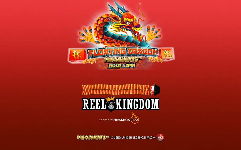 플로팅 드래곤 메가웨이즈 남청색 로딩 화면 중앙에 REEL KINGDOM 로고와 가느다란 파란 진행 막대가 보입니다