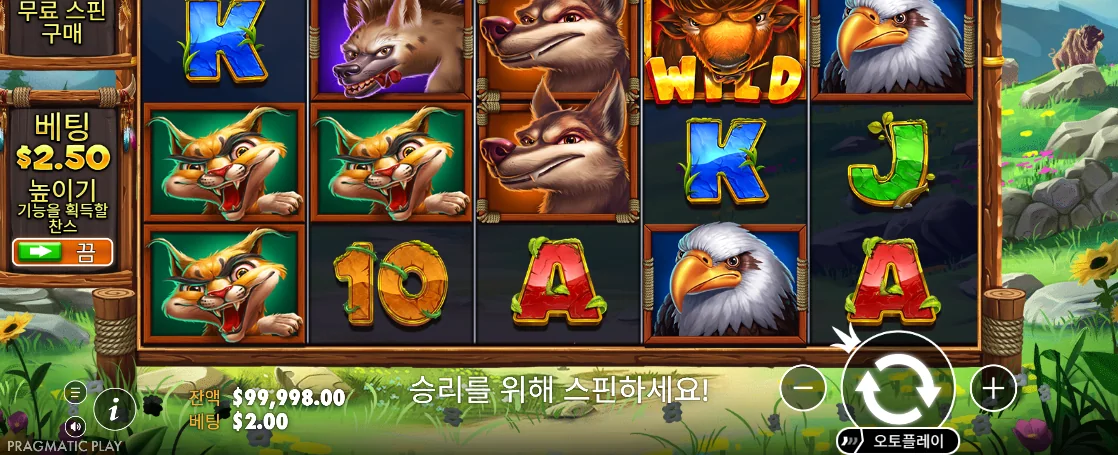 살쾡이와 하이에나, 들소 WILD가 보이는 릴리즈 더 바이슨 기본 화면