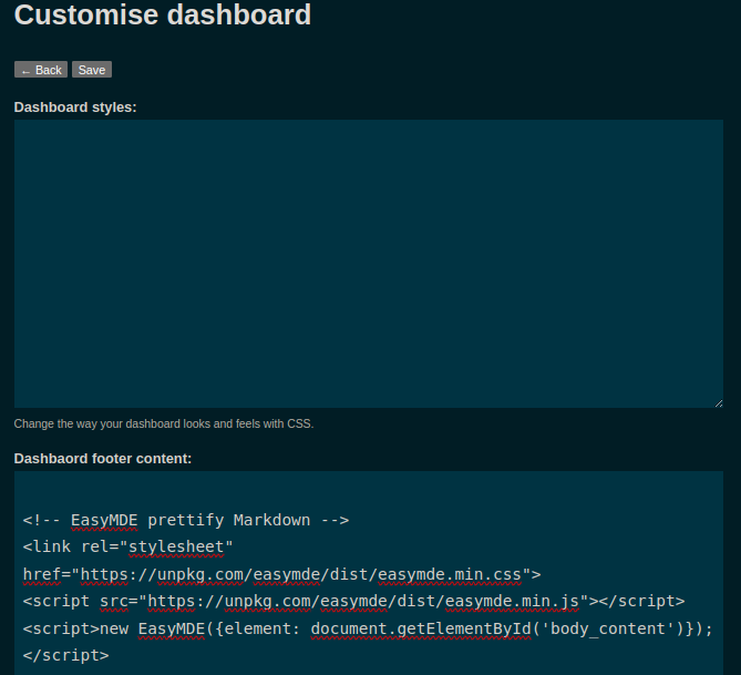 Customize Dashboard Footer