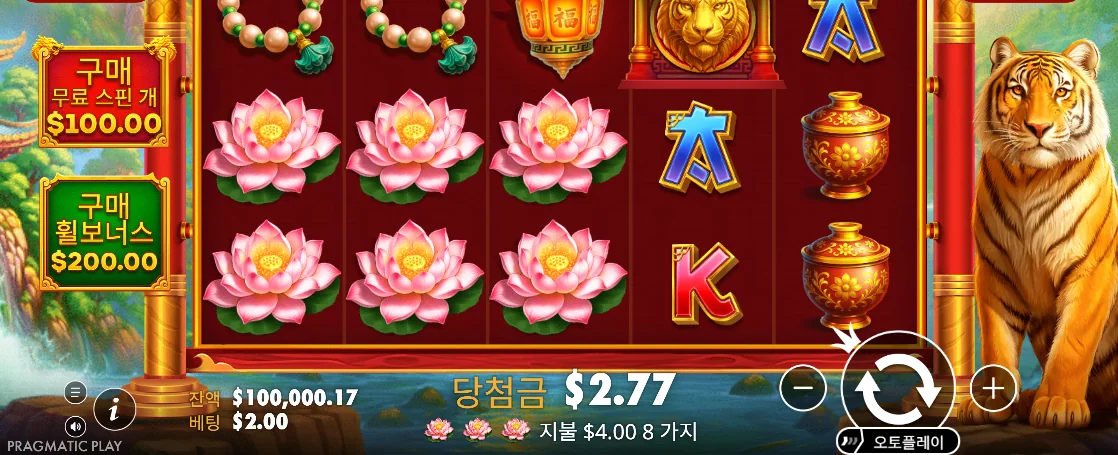 와일드와 스캐터 구역을 비교하는 드래곤 타이거 포춘 기능 화면