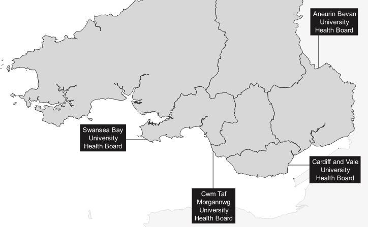 Screenshot of Welsh health board boundaries